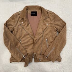 Olivaceous | Brown Tan Suede Leather Moto Jacket